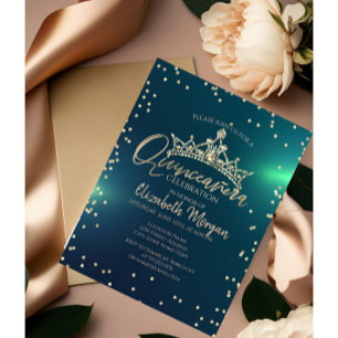 Convites Tiara de Ouro Chic, Diamantes Quinceañera Verde