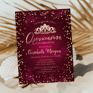 Convites Tiara de Ouro Elegante, Diamantes Quinceañera Burg