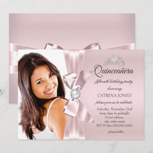 Convites Tiara de Pérola de Rosa Quinceanera com Arco de Di