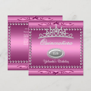Convites Tiara de Pérola Rosa Quinceanera para Aniversário