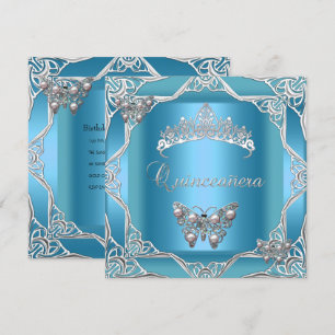 Convites Tiara de prata azul-turquesa de aniversário de Qui