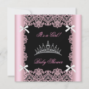 Convites Tiara de Princesa Menina Chuveiro de Bebê Rosa com