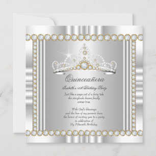 Convites Tiara de Princesa Quinceanera Dourado Prateado Bra