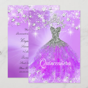 Convites Tiara de Purpurina Roxa para Festa de Quinceanera 