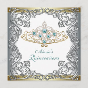Convites Tiara de Quinceanera Dourada Prata Azul-Tilácia
