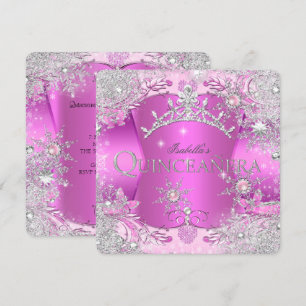 Convites Tiara de Quinceanera Rosa Choque Inverno Mágico
