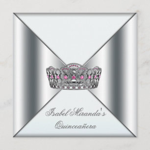 Convites Tiara de Quinze Anos Rosa Prata Branco Festa de 15