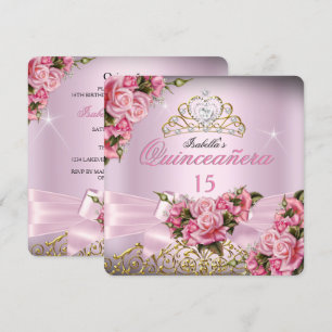 Convites Tiara de Rosas Cor-de-Rosa Bonita para Quinceanera