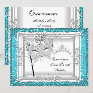 Convites Tiara de Teal para Quinceanera Aniversário de 15 a