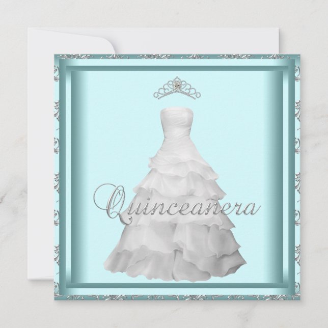 Convites Tiara de vestido de festa azul-turquesa branco Qui (Frente)