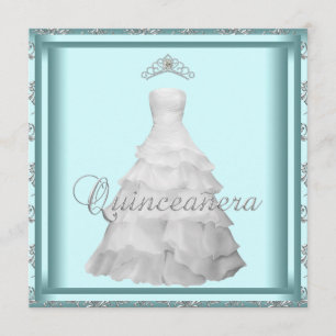 Convites Tiara de vestido de festa azul-turquesa branco Qui