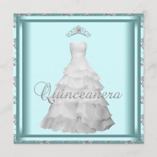 Convites Tiara de Vestido de Festa Azul Turquesa Branco Qui