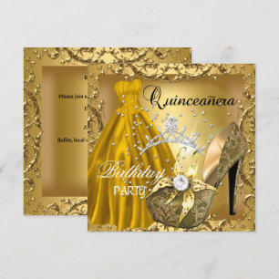 Convites Tiara de vestido de festa de 15 anos dourada para