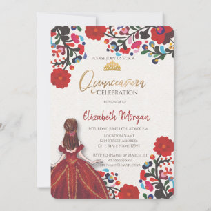 Convites Tiara de vestido de festa mexicana Quinceañera