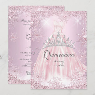 Convites Tiara de vestido de neve rosa Quinceanera de Inver