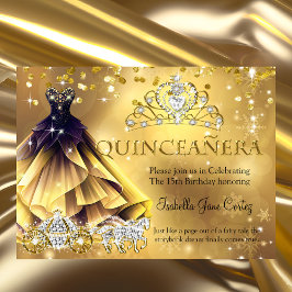 Convites Tiara de vestido dourado de aniversário de Quincea