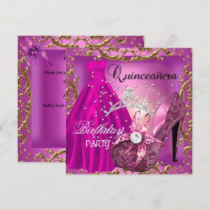 Convites Tiara de vestido dourado para festa de 15 anos da