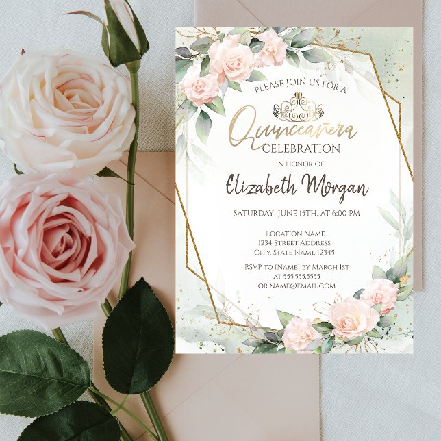 Convites Tiara,Diamantes,Rosa Caquceañera Verde (Criador carregado)