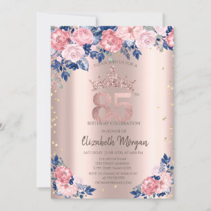Convites Tiara Diamantes Rosas Azuis Ouro Rosa Aniversário 