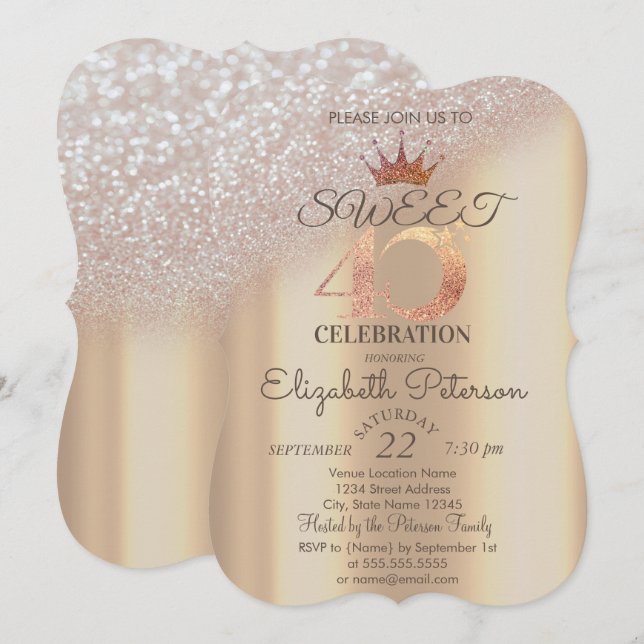 Convites Tiara, doce 40 Glitter Bokeh (Frente/Verso)