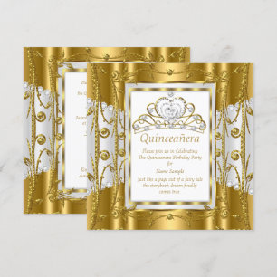 Convites Tiara Dourada Branca para Quinceanera da Regal Pri