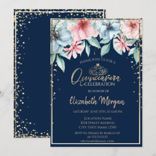 Convites Tiara Dourada,Diamantes,Quinceañera Floral