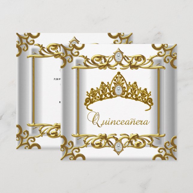 Convites Tiara Dourada Quinceanera 15 de Aniversário (Frente/Verso)