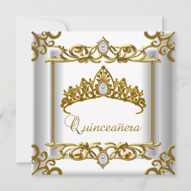 Convites Tiara Dourada Quinceanera 15 de Aniversário (Frente)