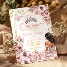Tiara Dourada Rosa Floral Borboleta Quinceañera