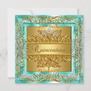Convites Tiara Dourada Teal Prata para Aniversário de 15 An