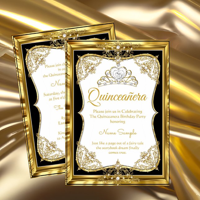 Convites Tiara Elite Dourada Branca Preta Princesa Quincean (Criador carregado)