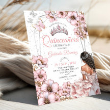 Tiara Floral de Borboleta Prata Rosa Quinceañera