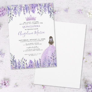 Convites Tiara Floral Quinceañera com Brilho Violeta Roxo