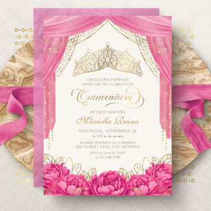Convites Tiara Floral Rosa Quinceanera Feminina