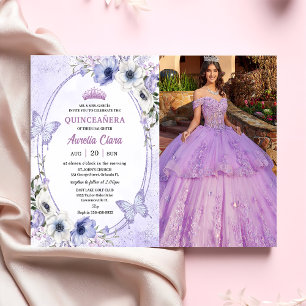 Convites Tiara Floral Roxa Quinceañera Borboletas Foto