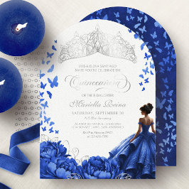 Convites Tiara Floral Royal Blue Flowers Quinceanera