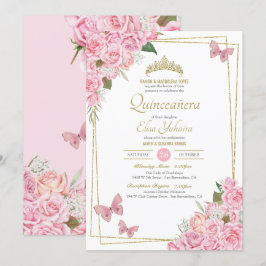 Convites Tiara Floral Tiara Dourada Rosa Esbranquiçada Quin