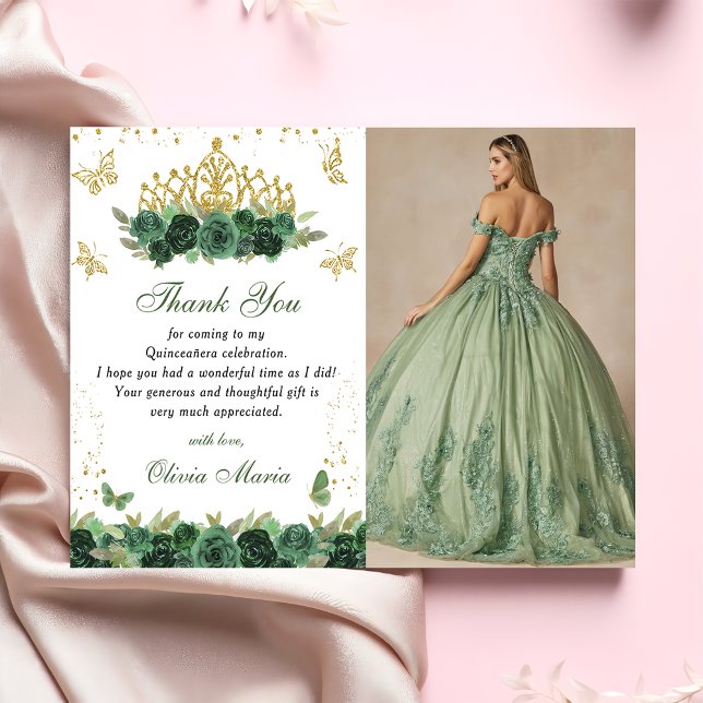 Convites Tiara Floral Verde Esmeralda Borboleta Quinceanera (Criador carregado)