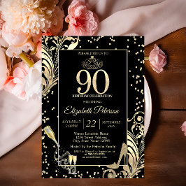 Convites Tiara Glitter Heels Diamantes Roda 90 Aniversário