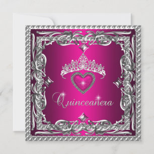 Convites Tiara Glitter Rosa Prata Quinceanera 15º
