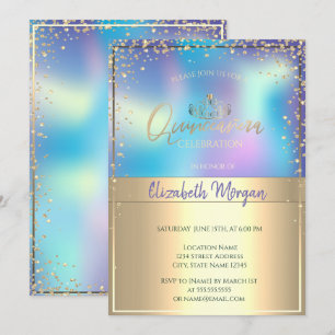 Convites Tiara Holográfica Dourada Chic, Quinceañera Diaman