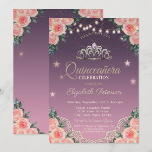 Convites Tiara,Luzes de Corda,Renda,Rosas Quinceañera
