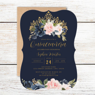 Convites Tiara Marinho Floral Blush Quinceanera