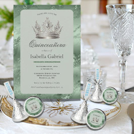 Convites Tiara Metálica Verde Salvia Elegante Quinceañera