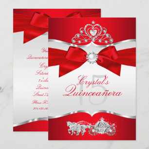 Convites Tiara Pérola Arco Prata Vermelho Regal Quinceanera