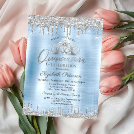 Convites Tiara, Pingentes de Brilho Prateado Azul Quinceañe