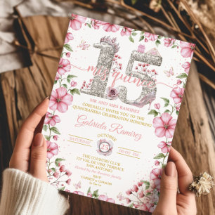 Convites Tiara Prata e Dourada Mis Quince Quinceañera