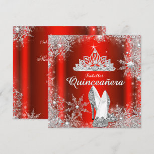 Convites Tiara Prateada Regal Red Quinceanera Aniversário d