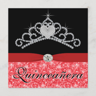 Convites Tiara Preto Vermelho Preto Vermelho Quinceanera