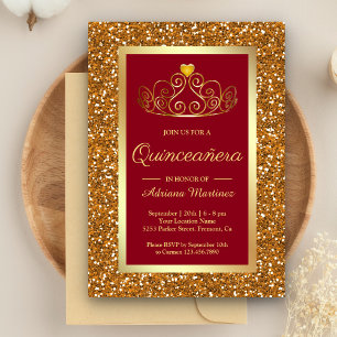 Convites Tiara Princesa Brilho Ouro Falso Quinceanera Verme